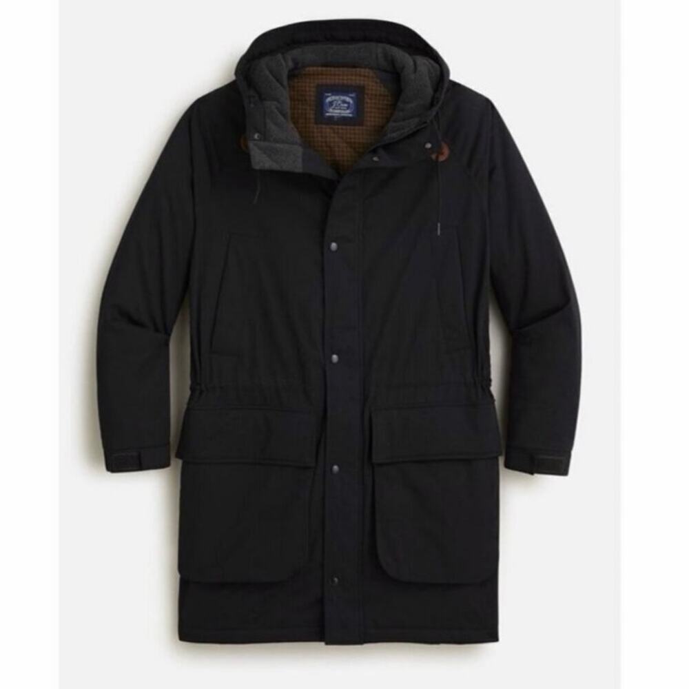 J.Crew Hooded Barn Jacket Coat Plaid Lined Workwear Black Mens Medium